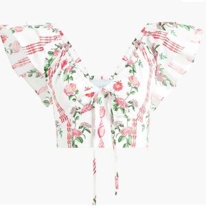Hill House The Alexa Top - Red Shell Vine Stripe Cotton